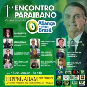 Apoiadores do Aliana pelo Brasil, partido poltico que est sendo organizado a partir do presidente da Repblica, Jair Bolsonaro, estaro se reunindo em um grande encontro neste sbado, dia 18, em Joo Pessoa.